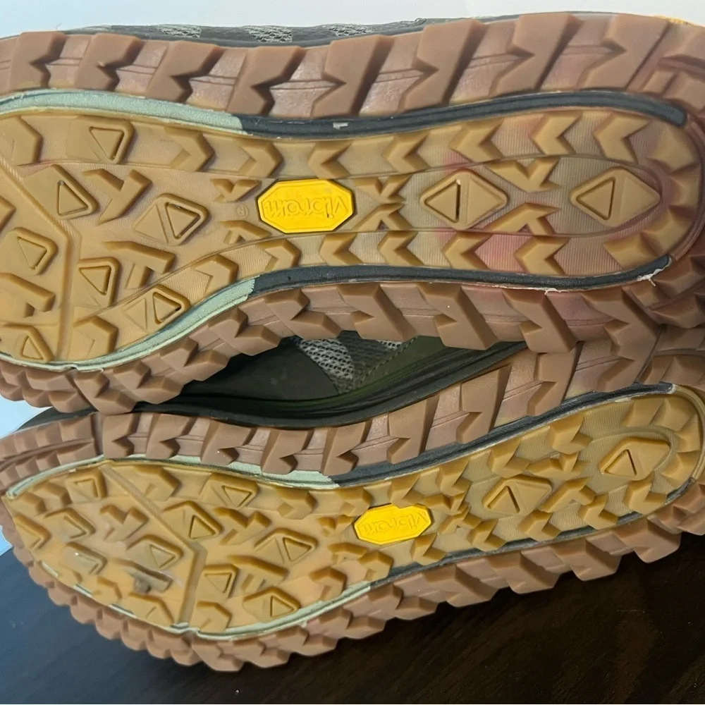 Merrell Green and Brown Athletic Shoes with Breathable Mesh and Aggressive Tread